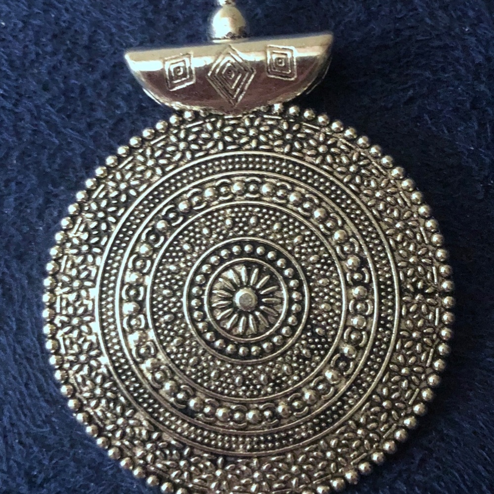 Antiqued Silver Detailed Tibetan Style Mandala Pendant with Fancy Slide Bail